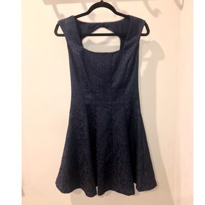BCBG Navy Lace Cocktail Dress with Keyhole Back
